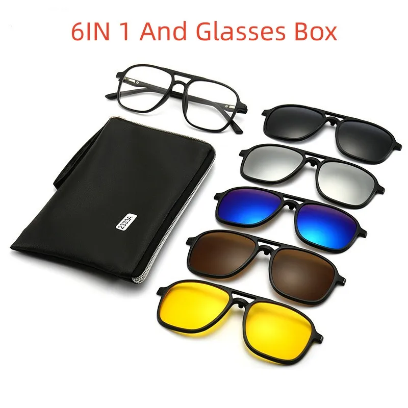 Top Trends: Magnetic Clip Sunglasses Goggles 6 In 1 Set Mirror Polarized Clip On Sun Glasses Male Female Anti Glare Car Driving Sunglasses Shoppable Styles