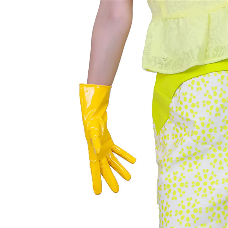 Top Trends: Patent Leather Gloves Female 28cm Faux Leather Imitation Sheepskin PU Women Gloves Bright Banana Yellow Cosplay HPU49 Shoppable Styles - Image 5