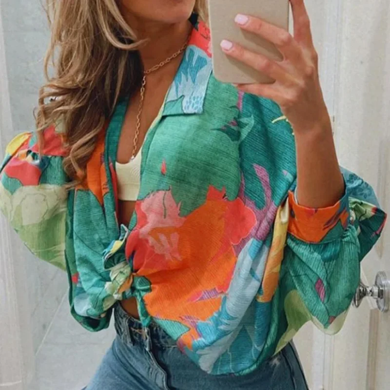 Top Trends: Sexy Printed Oversized Women's Shirt Lace Up Long Batwing Sleeve Lapel Fashion Cardigan Female Top 2022 New Spring Street Shirts Shoppable Styles - Image 4