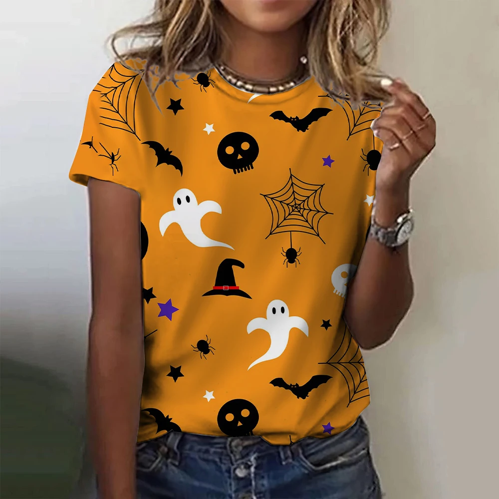 Top Trends: Halloween Woman T Shirt 3D Jack-O-Lantern Print O-Neck Short Sleeve Tees Luxury Female T-shirts Oversized Y2k Clothing For Girls Shoppable Styles