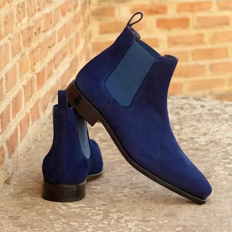 Top Trends: Chelsea Boots Men Blue Faux Suede Classic Fashion Business Casual Men Short Boots Ankle Zapatos De Seguridad Hombre Shoppable Styles