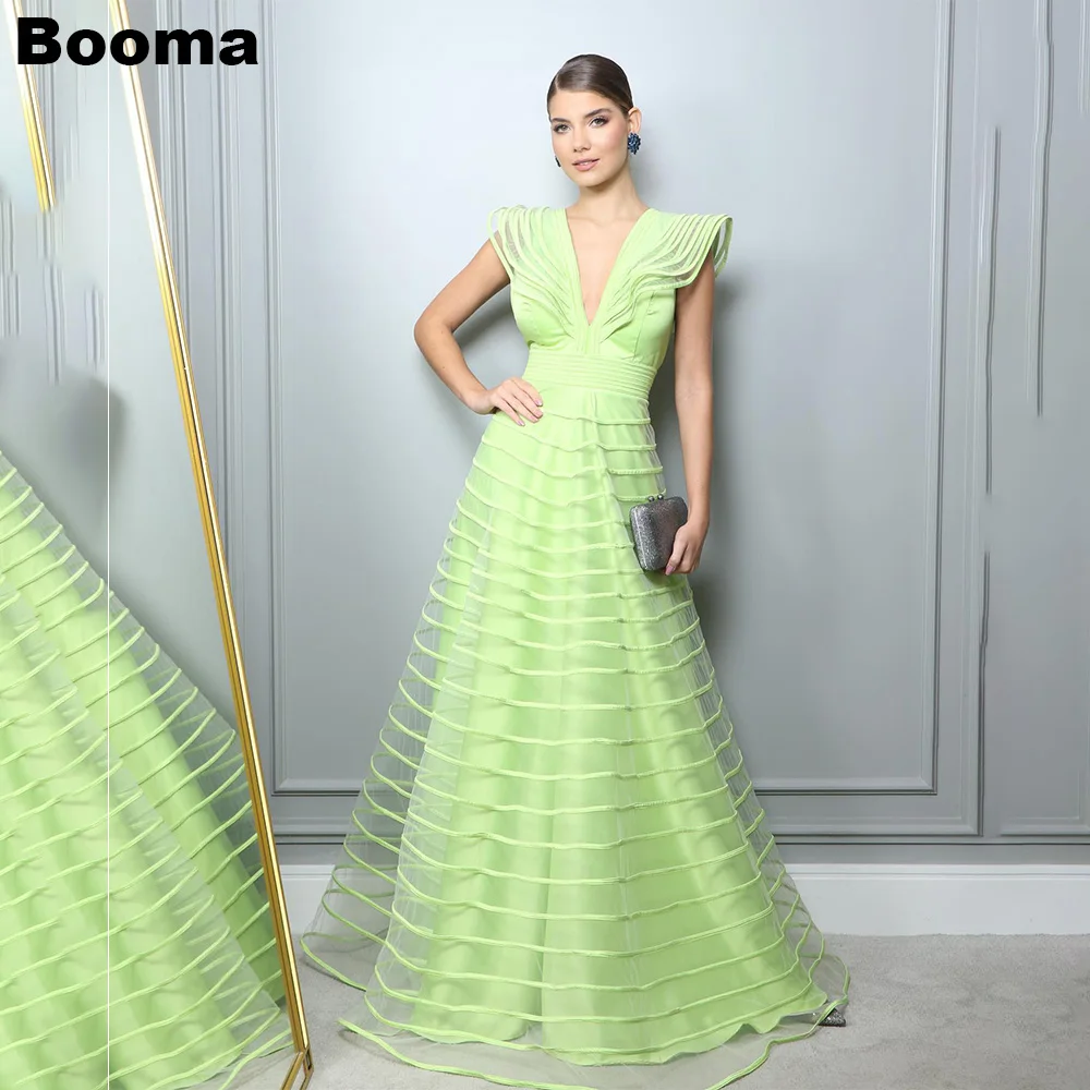 Top Trends: Booma Green A Line Organza Women's Evening Dresses Deep V Neck Formal Events Dresses Night Party Prom Gowns Formales Vestidos Shoppable Styles