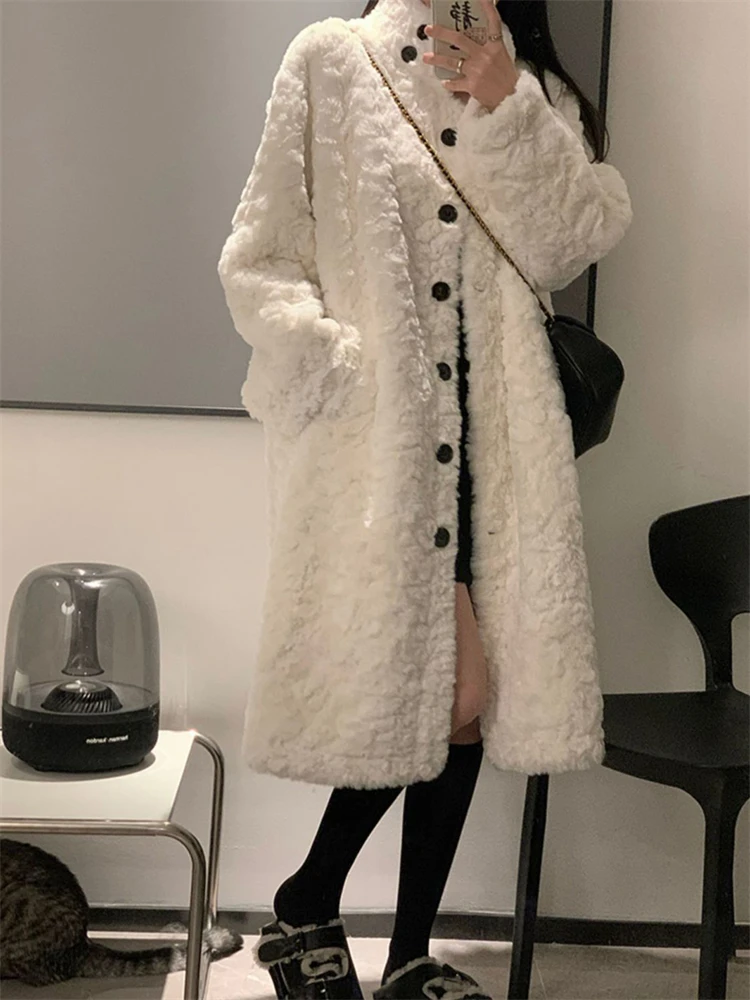 Top Trends: Warm Winter Lambwool Faux Fur Jackets Thicken Loose Mid-length Coats Korean Women Luxury Furry Overcoat Stand Collar Chaquetas Shoppable Styles - Image 2