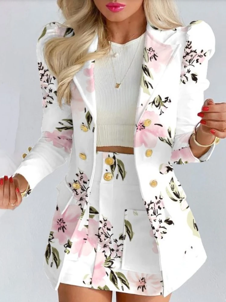 Top Trends: 2023 New In Mini Skirt Suit Autumn 2 Piece Long Sleeve Tailleur Femme Blazer + Skirt Set Dress Elegant Women Business Suits Shoppable Styles