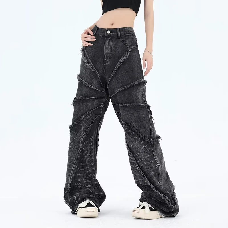 Top Trends: HOUZHOU Y2K Punk Black American Street Rock Retro High Waist Oversized Jeans Women Raw Edge Washed Darkwear Wide Leg Trousers Shoppable Styles