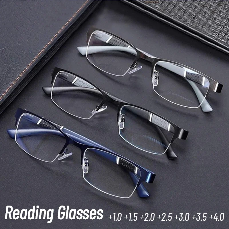 Top Trends: Metal Half Frame Reading Glasses HD TR90 Farsighted Eyeglasses Men Business Eyewear Diopter 0 + 1.0 + 1.5 + 2.0 + 2.5 + 3.0 + 3.5 + 4.0 Shoppable Styles