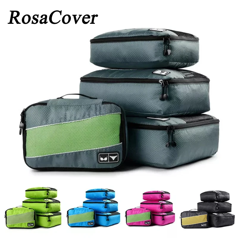 Top Trends: 4PCS New Travel Portable Packing Cubes Set Compressible Storage Luggage Organizer Mesh Visual Lightweight Suitcase Bag Shoppable Styles