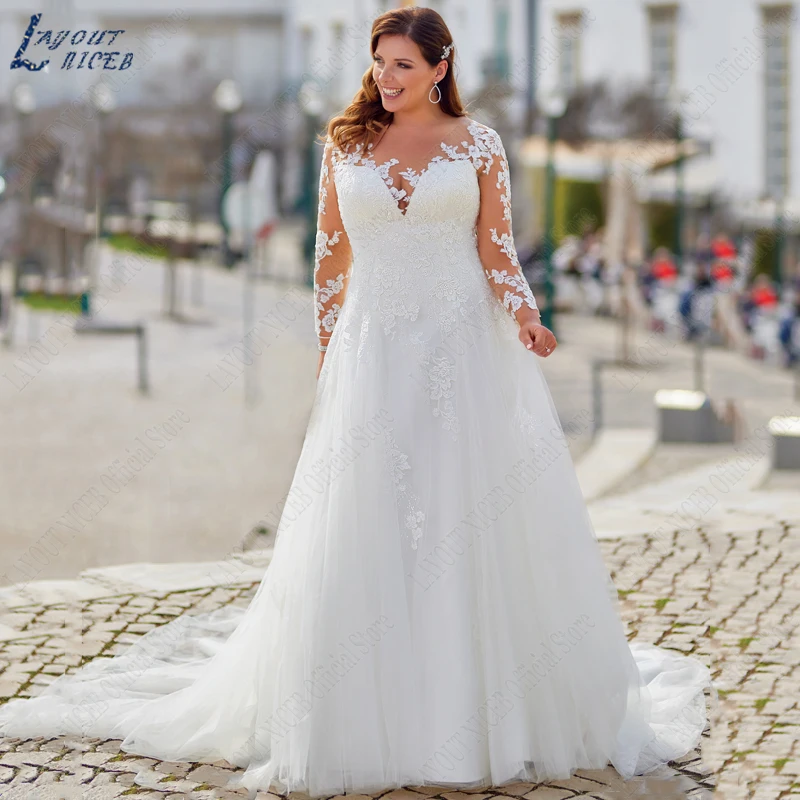 Top Trends: LAYOUT NICEB Plus Size Wedding Dresses For Bride Appliques Long Sleeves Vestidos De Noiva Tulle Bridal Gowns Lace Buttons Back Shoppable Styles