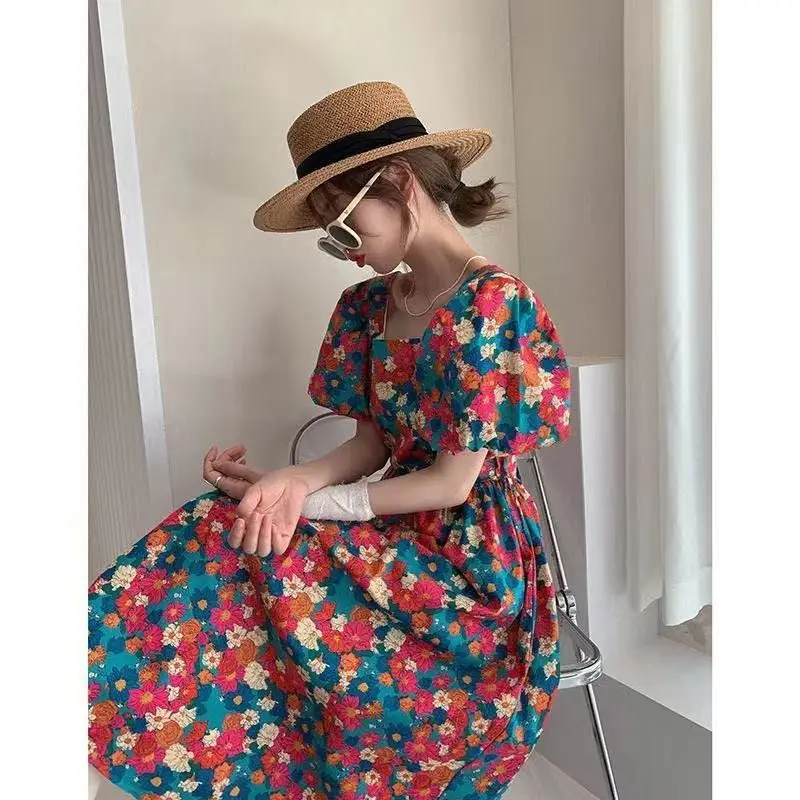 Top Trends: Skirt Women's Summer 2023 New Large Women's Dress Fat Sister Oil Painting Fragmented Flower Skirt First Love Retro Gentle Dress Shoppable Styles