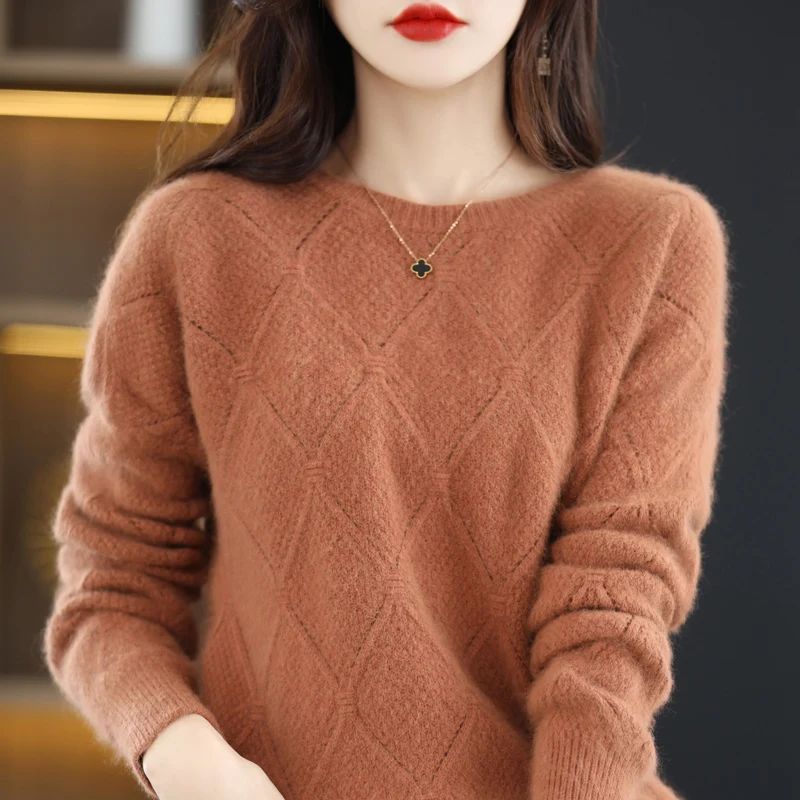 Top Trends: 100% Mink Cashmere Sweater Women's Knitting Sweater O-neck Long Sleeve Pullover Autumn And Winter Clothing Warm Top Shoppable Styles