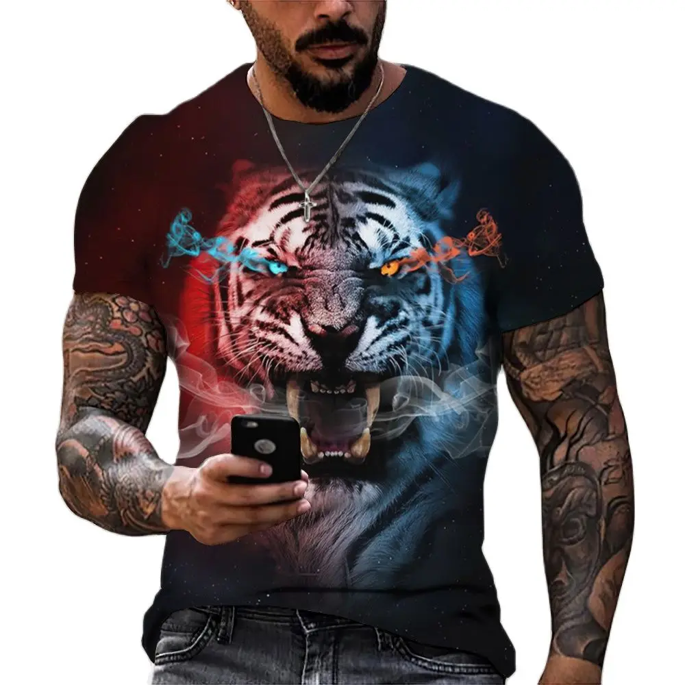 Top Trends: Tiger Fighting Animal Beast Fierce Lion / leopard Print 3D T-shirt Men's Short Sleeve Tops Oversized Tees Shirt Men Design Clothes Shoppable Styles - Image 3