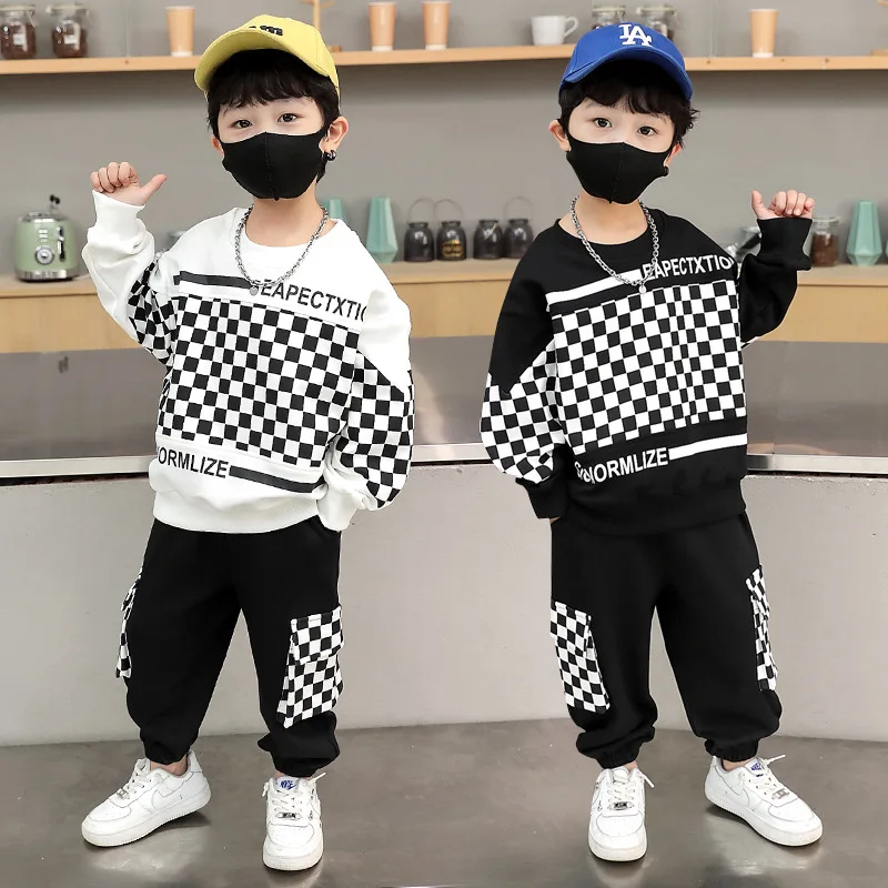 Top Trends: Boys' Long Sleeve Sweatshirt + Pants 2pcs Suit Spring Autumn Plaid Print Sweater Medium And Big Children Sports Two-Piece Suit Shoppable Styles - Image 2