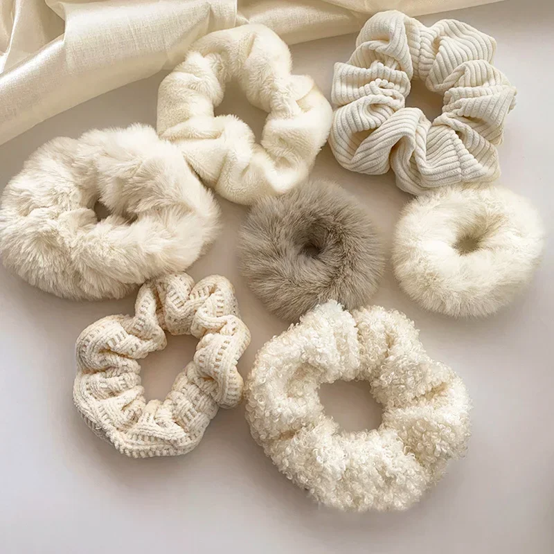 Top Trends: Fashion Furry Scrunchies White Rubber Bands For Women Girls Korean Elastic Hair Band Ponytail Holder Hair Rope Hair Accessories Shoppable Styles