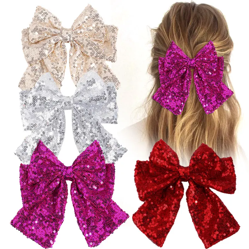 Top Trends: Ncmama Big Bows Sequins Hair Clip For Women Fashion Girls Handmade Bowknot Hairpins Ladies Barrette Headwear Hair Accessories Shoppable Styles