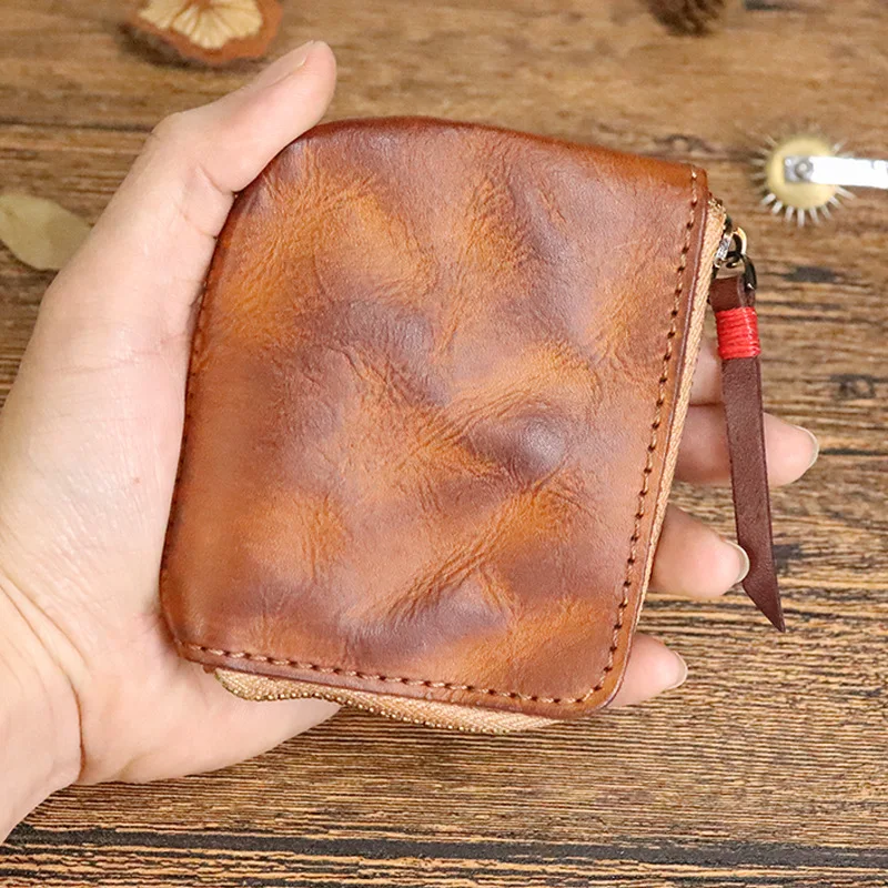 Top Trends: Vintage Men's Genuine Leather Mini Coin Purse Card Holder Case Wallet Clutch Male Short Zipper Small Change Pouch Bag Slim Purse Shoppable Styles