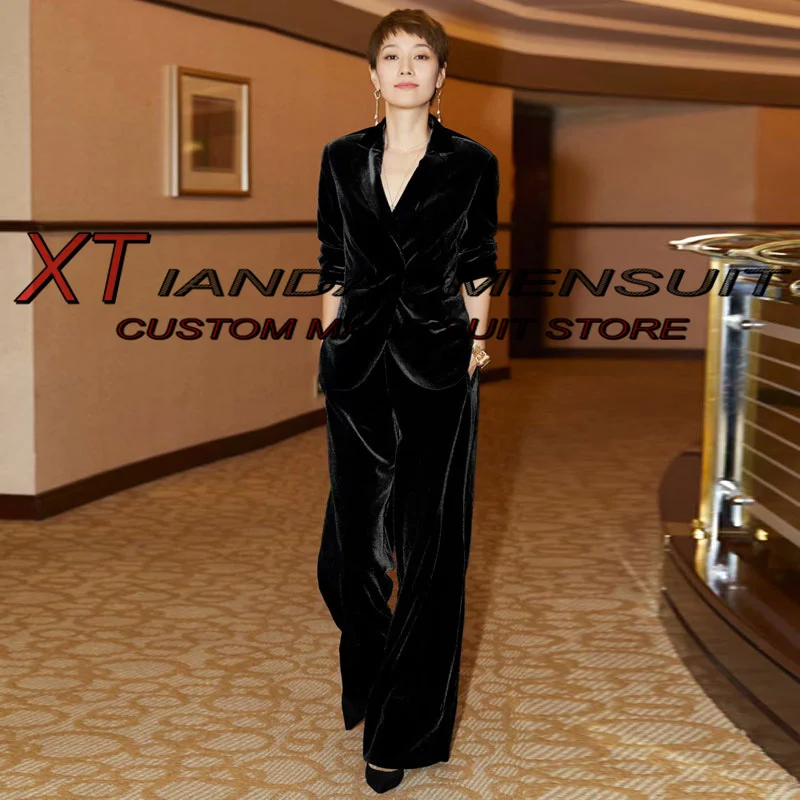 Top Trends: Women's Suit Velvet Formal Workwear Office Lady Jacket Pants 2 Piece Wedding Dress Blazer Set Conjuntos De Mujer Shoppable Styles - Image 2