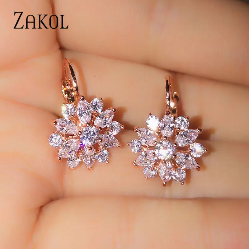 Top Trends: ZAKOL Fashion Rose Gold Color Hoop Earrings Flower Cluster Clear CZ Crystal Zirconia Earring For Women Jewelry Brincos EP609 Shoppable Styles