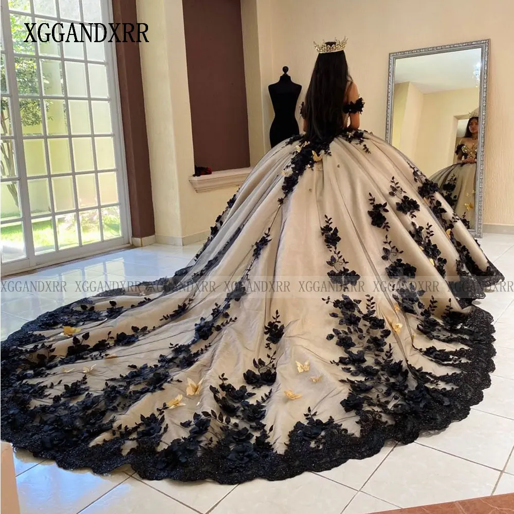 Top Trends: Luxury Black Ball Gown Quinceanera Dress 2024 Off Shoulder Long Train Sweet 15 16 Year Birthday Party Real Vestidos De XV Años Shoppable Styles