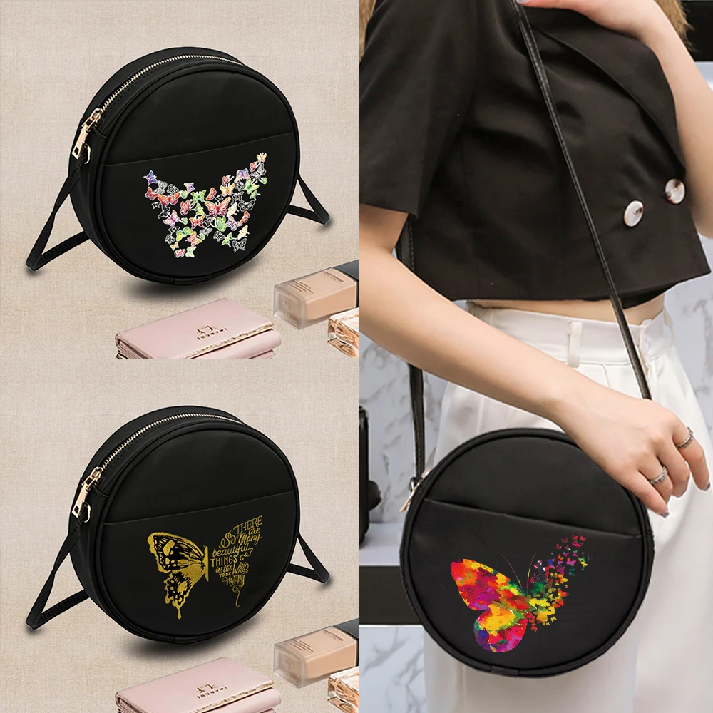 Top Trends: Small Round Bag Ladies Shoulder Bag Crossbody Bag Women's Fashion Butterfly Print Casual HandBag 2022 New Harajuku Style Shoppable Styles