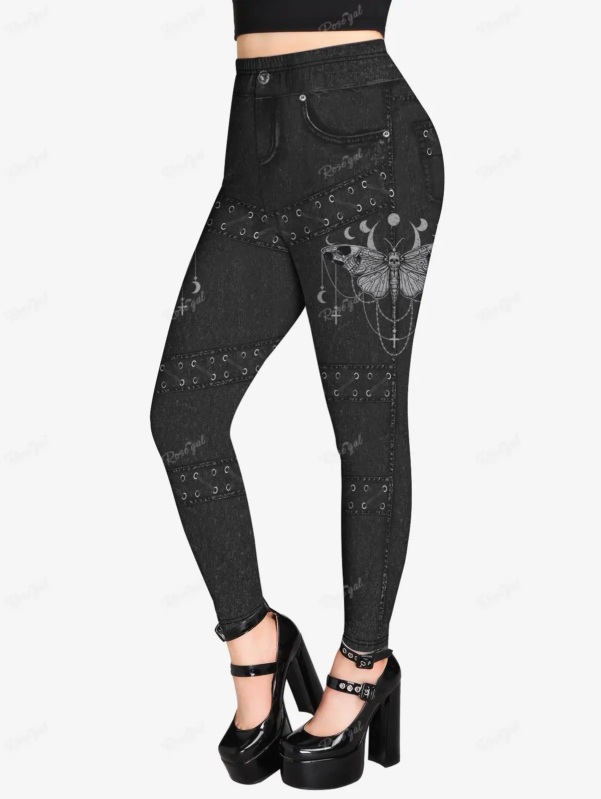 Top Trends: ROSEGAL Plus Size Gothic Leggings 3D Butterfly Jean Lace-up Printed Trousers S-5XL Women Streetwear Tight Pants Mujer Shoppable Styles