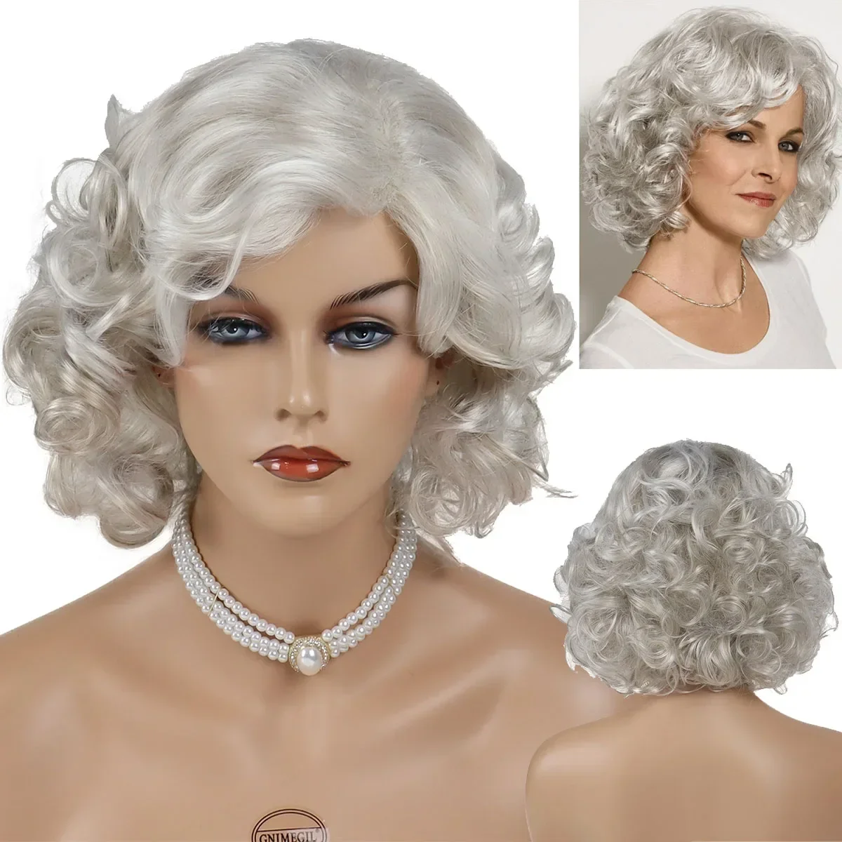 Top Trends: GNIMEGIL Synthetic Short Curly Hair Grey White Elderly Wig For Women Mommy Wig With Bangs Cosplay Costume Party Grandma Gift Wig Shoppable Styles