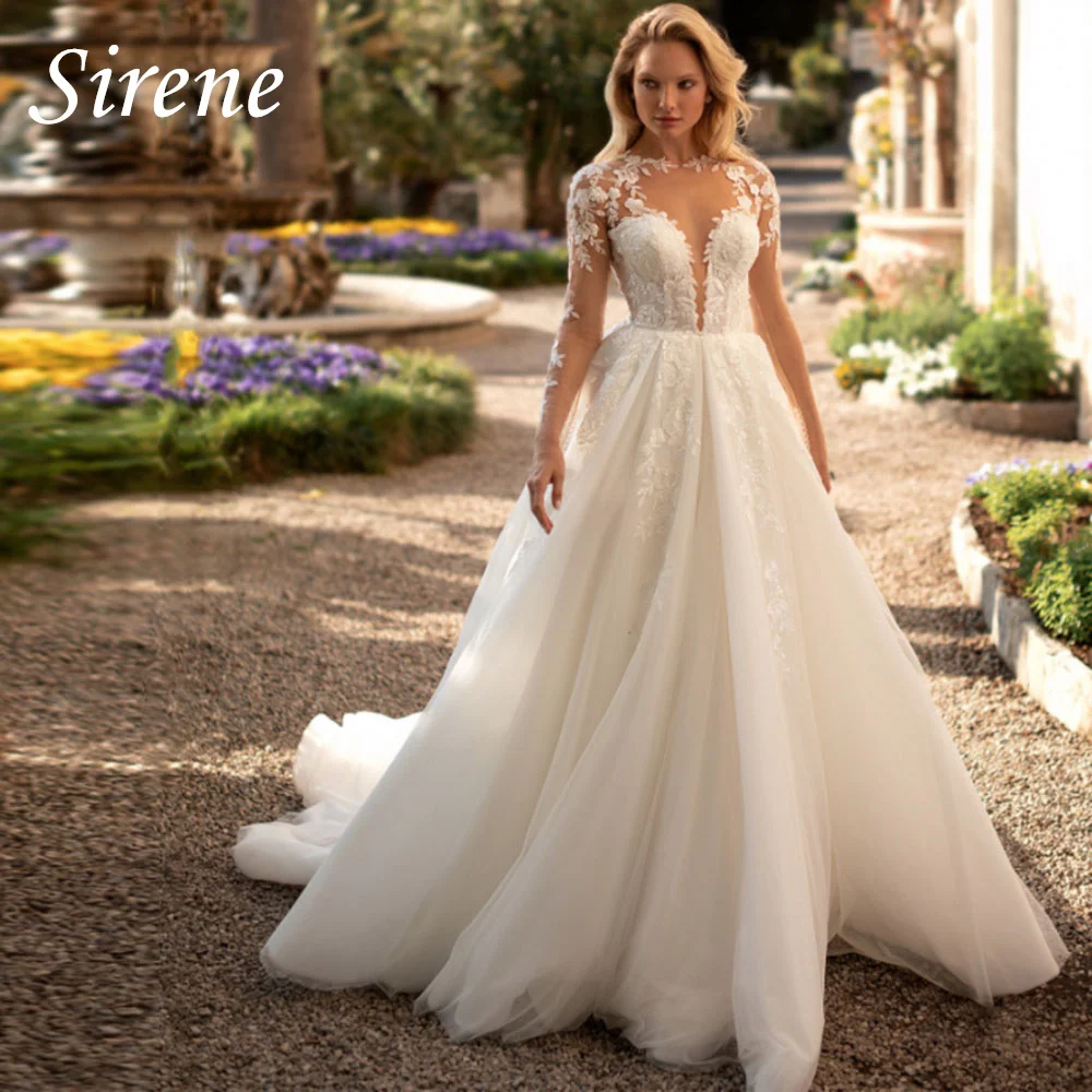 Top Trends: Sirene V Neck Wedding Dress For Women 2024 Long Sleeves Lace Appliques Back Button Tulle Simple Bride Gown Robe De Mariée Shoppable Styles