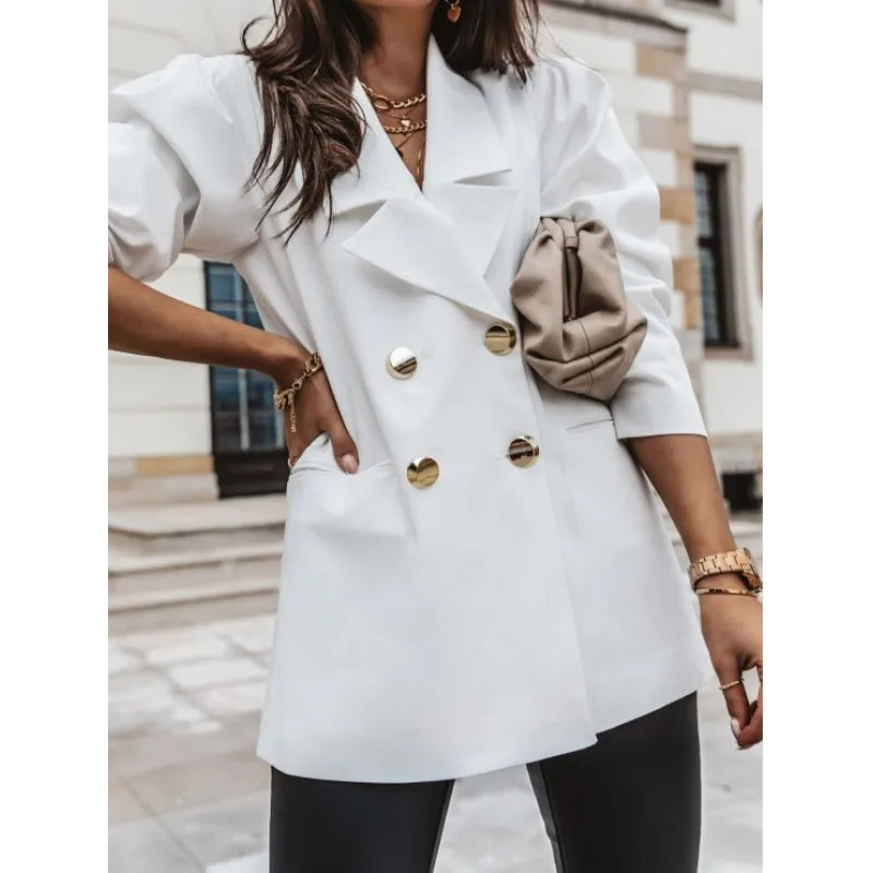 Top Trends: 2023 New Autumn And Winter Fashion Solid Color Double Breasted Suit Temperament Commuting Loose Fitting Women&#039;s Casual Coat Shoppable Styles