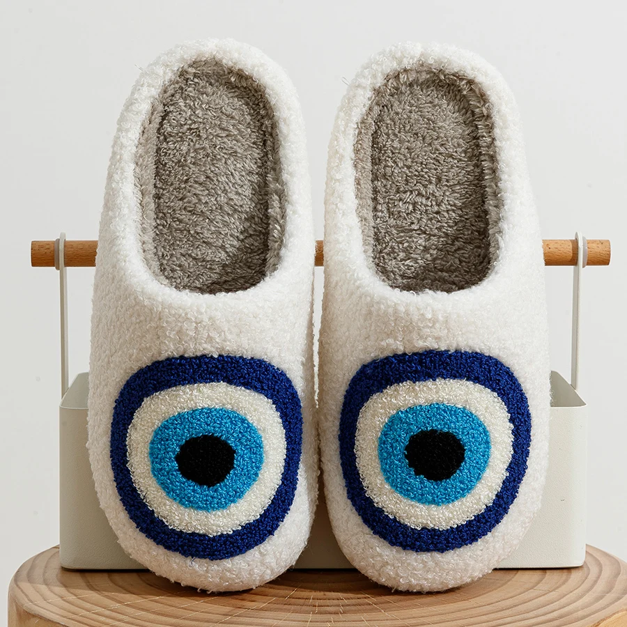 Top Trends: ASIFN High Quality Slippers Fashion Pattern Shoes Evil Eyes Blue Embroidery Warm Home Devil's Eyes Slippers For Men And Woman Shoppable Styles