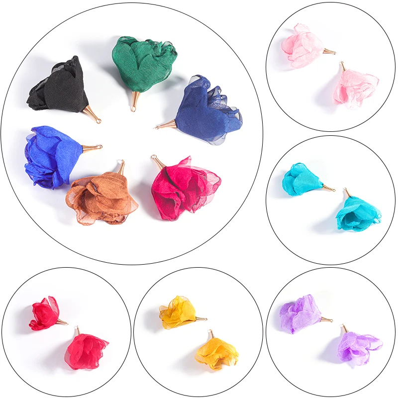 Top Trends: 10Pcs Mesh Flower Shape Earrings Charms Fabric Silk Satin Tassel Pendant Accessories Handmade DIY Girl Jewelry Making Components Shoppable Styles