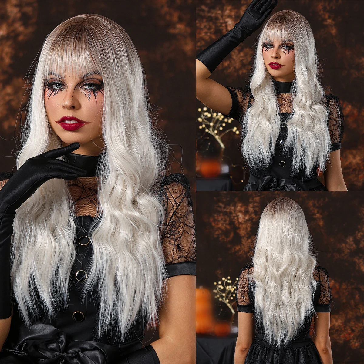 Top Trends: LOUIS FERRE Long Platinum Wave Synthetic Wig For White Women Ombre Light Blonde Wigs With Bangs Daily Cosplay High Temperature Shoppable Styles