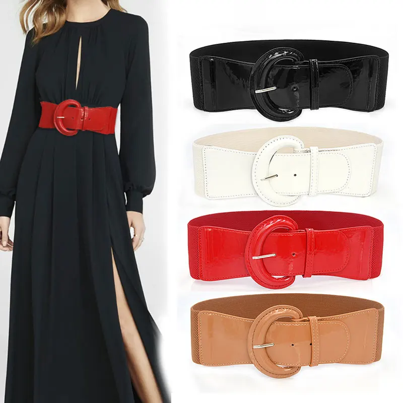 Top Trends: Women Luxury Waist Belts For Dress PU Patent Leather Elastic Band Waist Belt Solid Black Red White Wide High Quality Waistband Shoppable Styles