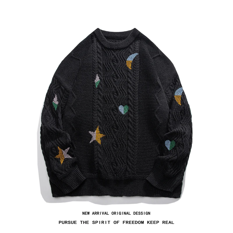 Top Trends: Korean Style Round Neck Couple Sweater Autumn Winter New Men's Knitted Pullovers Embroidery Patterns Male Knitwear Clothing Shoppable Styles