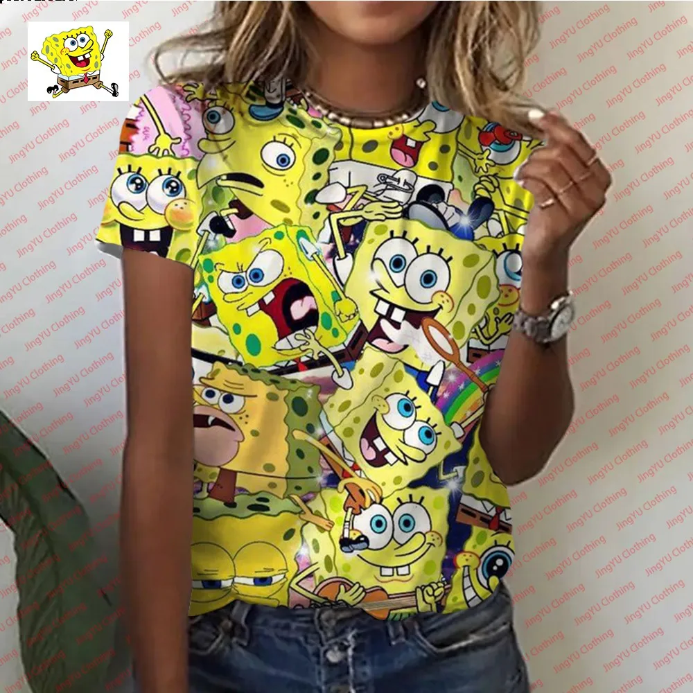 Top Trends: Summer Teen Cute SpongeBob Cartoon Print Children&#039;s Bottoming Shirt Street Harajuku New Women&#039;s Round Neck T-shirt Ins Shoppable Styles