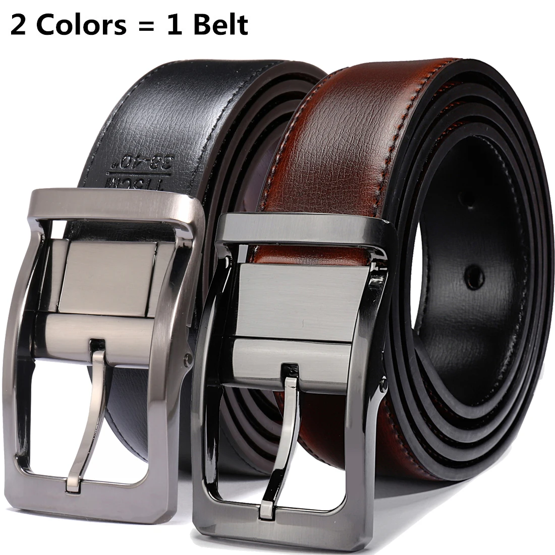 Top Trends: 1Pcs Men&#039;s Genuine Leather Reversible Belt Rotated Buckle Two In One Big And Tall Shoppable Styles