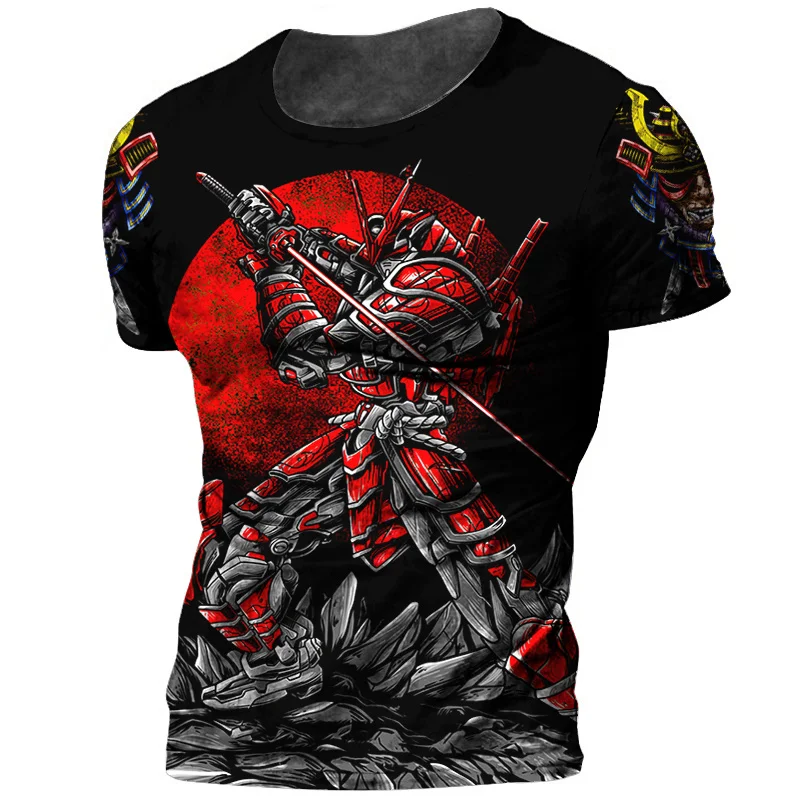 Top Trends: Samurai Harajuku Printed Men's T-shirt Summer Round Neck Short Sleeve Street Trend Tops Tees Oversized Clothing T Shirt For Men Shoppable Styles