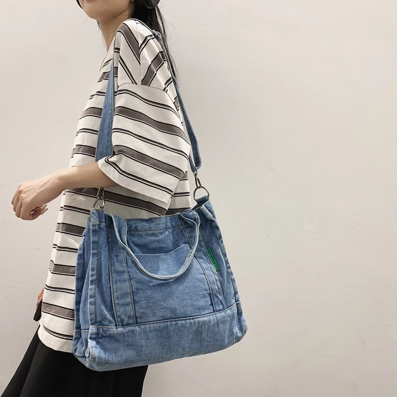 Top Trends: Denim Tote Bags For Women High Street Shoulder Bag Female Shopper Bag Commuter Eco Bag Korean Canvas Messenger Bag Y2K Satchel Shoppable Styles