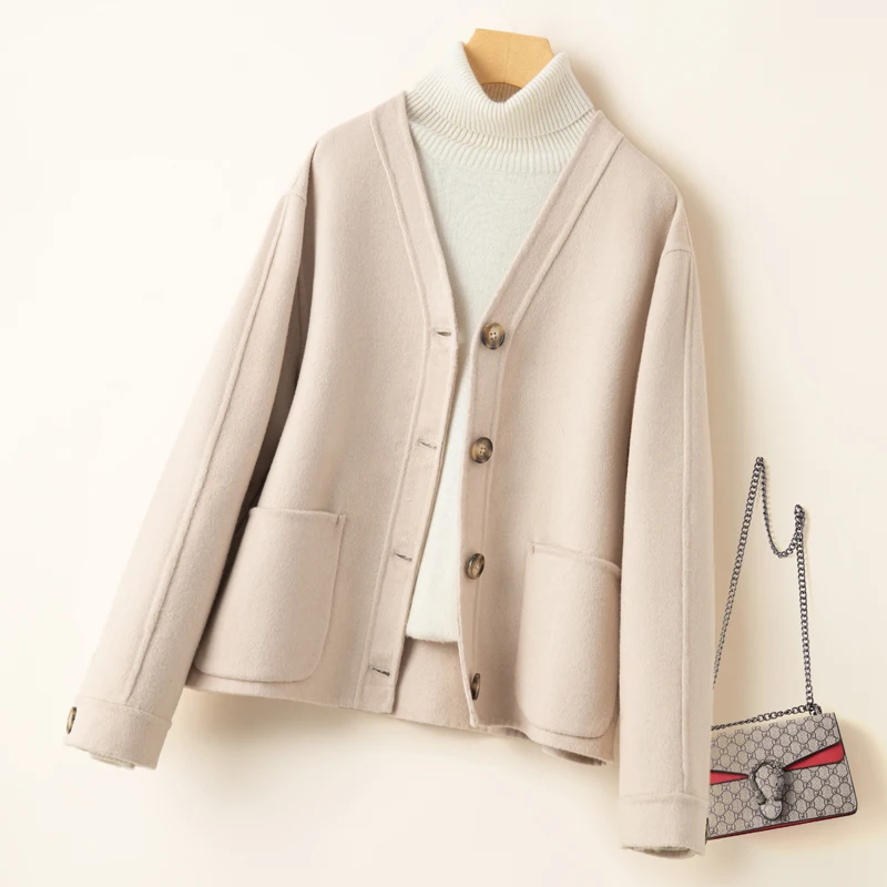 Top Trends: 2023 Double Sided Cashmere Coat For Women's High-End Feel Hepburn Style Solid Color Wool Fabric High-End Woolen Coat Top Shoppable Styles