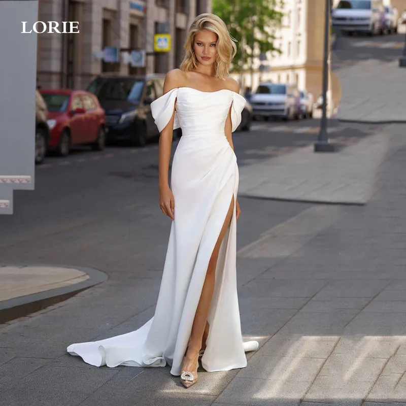 Top Trends: LORIE Off The Shoulder Mermaid Wedding Dress Pleats Bride Dresses Side Split Ivory Satin Wedding Party Dress 2024 Shoppable Styles