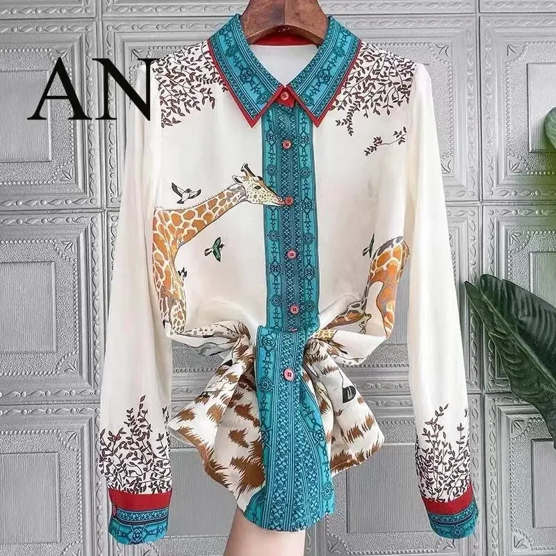 Top Trends: Stylish Stylish Women's Blouse Printed Satin Lapels Long Sleeves Faux Silk Shirt Women Women's Elegant Blouses Blusas Para Mujer Shoppable Styles