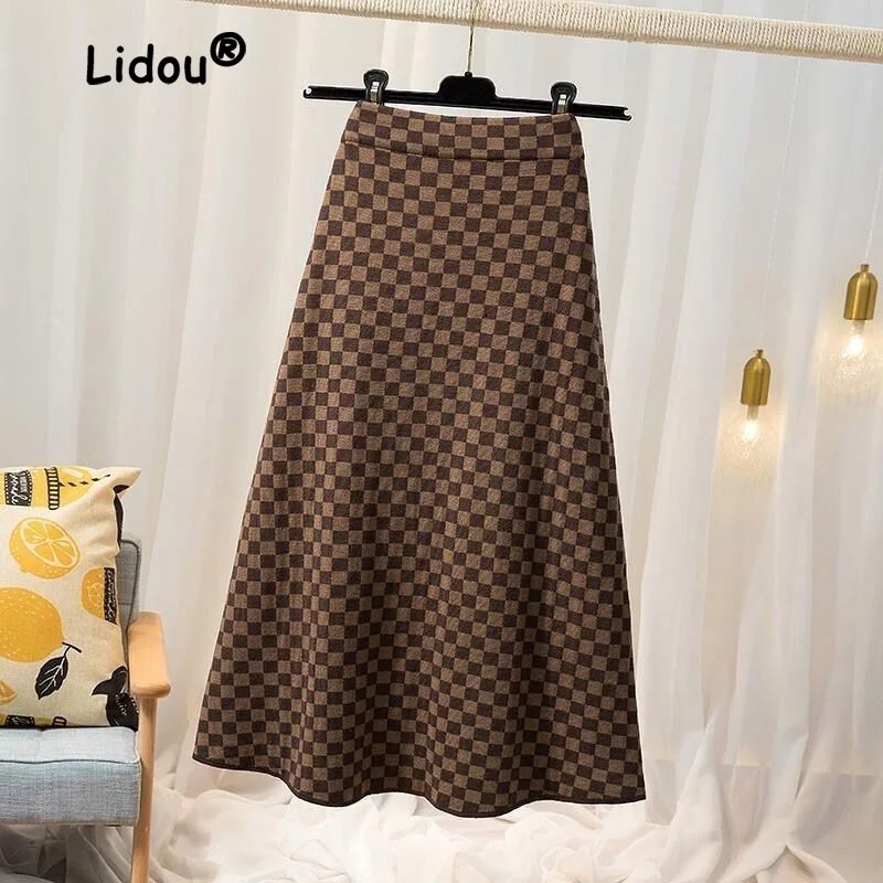 Top Trends: Classic All-match Fashion Plaid A-line Skirt Women Office High Waisted Mid Length Version Korean Casual Thick Lady Skirt Shoppable Styles