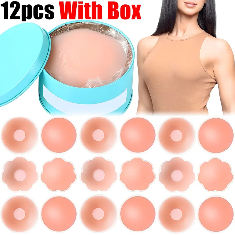 Top Trends: 2 / 12pcs With Box Silicone Nipple Cover Invisible Bra Pasties Reusable Women Breast Petals Nipple Cover Silicone Breast Stickers Shoppable Styles