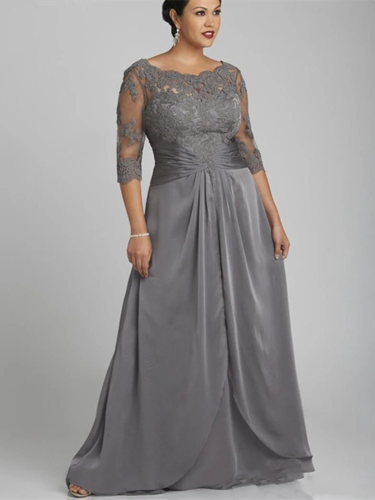 Top Trends: Plus Size Grey Lace Mother Of The Bride Dress Half Sleeve Scoop Neck Floor Length Ladies Evening Gowns Mother Of Groom Formal Shoppable Styles - Image 2