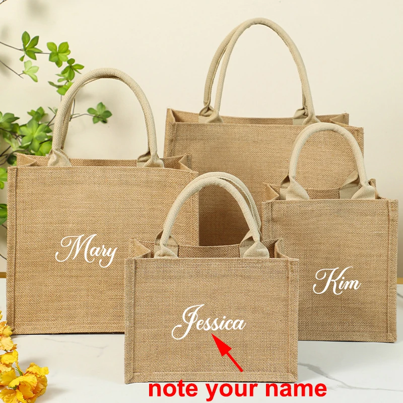 Top Trends: Custom Name Jute Shopping Bag Women Handbag With Handle Waterproof Large Capacity Sundries Storage Bag Personalized Gift Bags Shoppable Styles