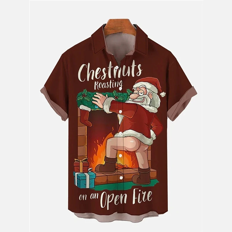 Top Trends: Christmas Men's Shirt Short Sleeve Tops Funny Santa Claus Graphic Turndown Collar Shirts Oversized Male Christmas Party Apparel Shoppable Styles - Image 6