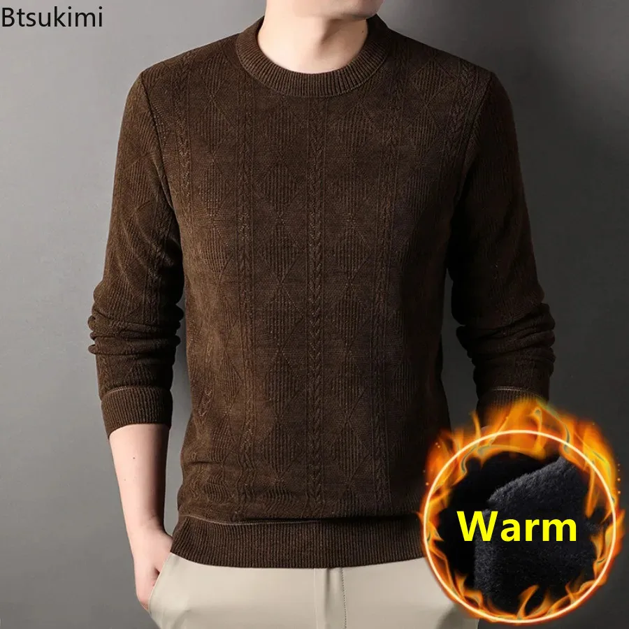 Top Trends: 2024Men&#039;s Casual Thick Warm Sweater Tops Solid Autumn Winter Knitted Pullover Sweater Tops All Match Bottom Sweater Male Clothes Shoppable Styles