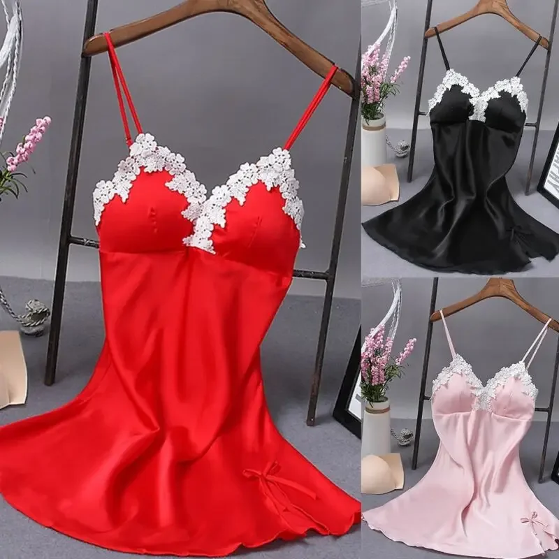 Top Trends: Sexy Red Women Mini Robe Nightwear Nightdress Nighty Nightgown Suspender Skirt Sleepwear Rayon Sleeveless For Female M-XXL Shoppable Styles