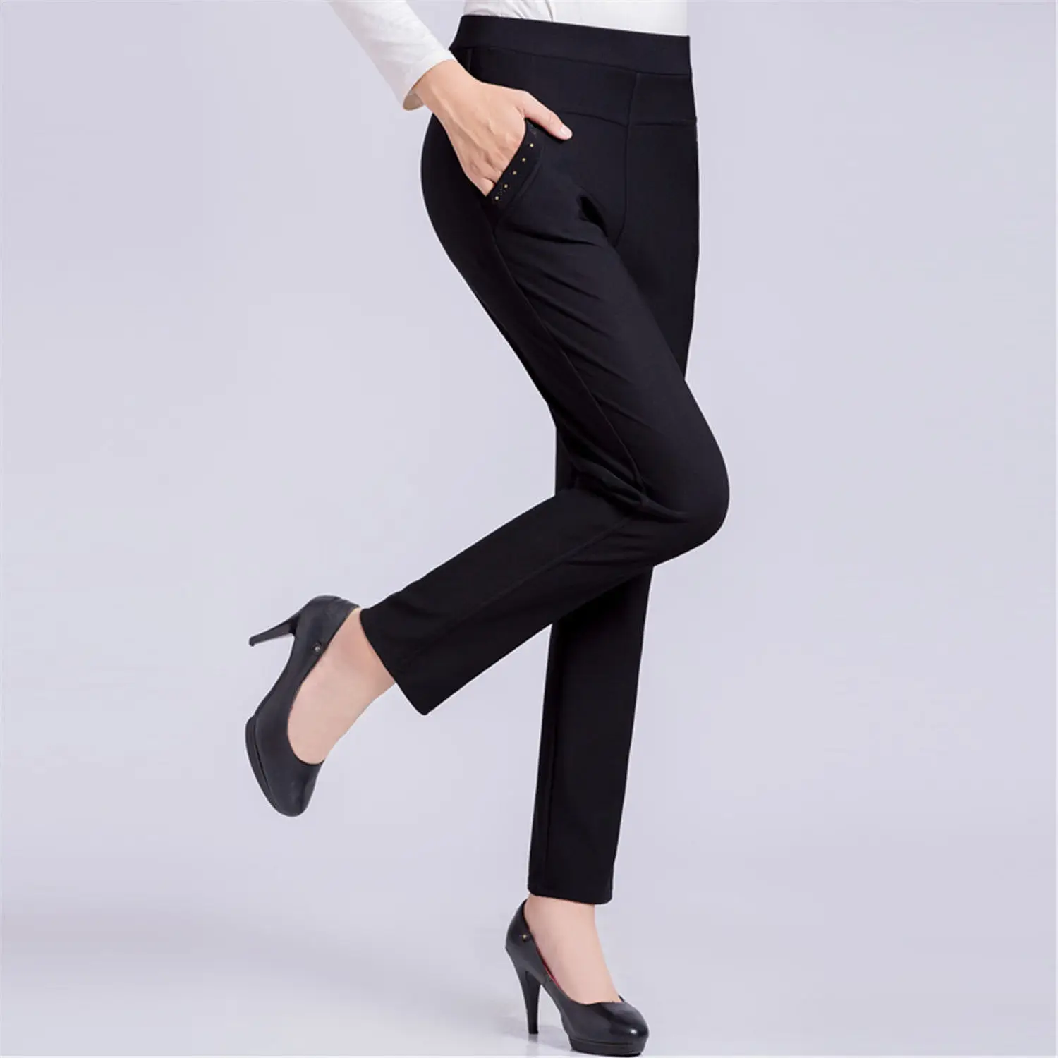 Top Trends: Office Lady Korean Fashion 5XL Slim Pencil Pants High Waist Elastic Spring Autumn Solid All-match Casual Woman Straight Trousers Shoppable Styles - Image 3