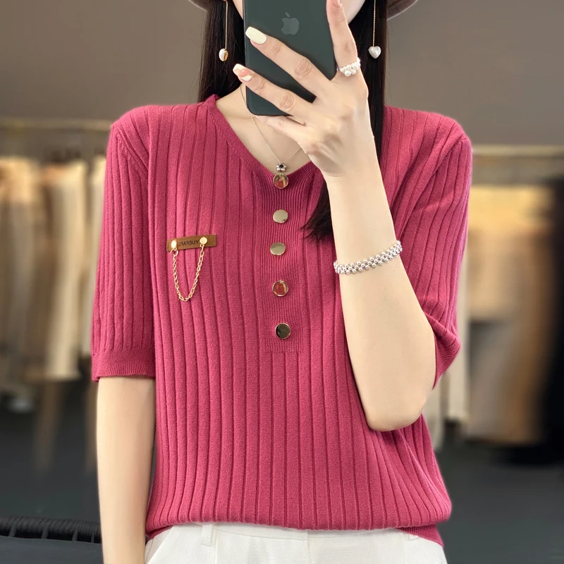 Top Trends: 2023 Spring Women's Short Sleeve Cashmere Short Sleeve Sweater Short Sleeve T-shirt Pullover Short Sleeve Knitted Short Sleeve Shoppable Styles - Image 4