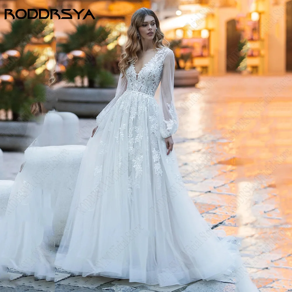 Top Trends: RODDRSYA Princess Wedding Dress For Bride V-Neck Puff Sleeves Lace Applique Bridal Gowns A-Line Zipper Back Vestidos De Novia Shoppable Styles - Image 3