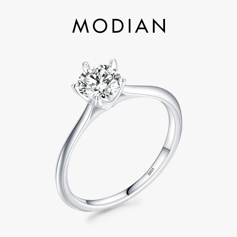 Top Trends: Modian 925 Sterling Silver Simple Round Clear CZ Classic Wedding Engagement Simulated Diamond Band Rings For Women Fine Jewelry Shoppable Styles